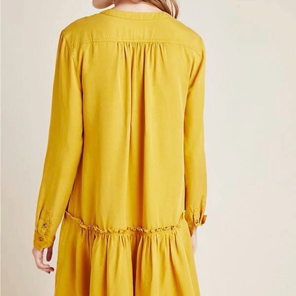 Anthropologie Maeve Marlie Long Sleeve Button Front Tunic Dress Sz 2 Mustard - Picture 4 of 8
